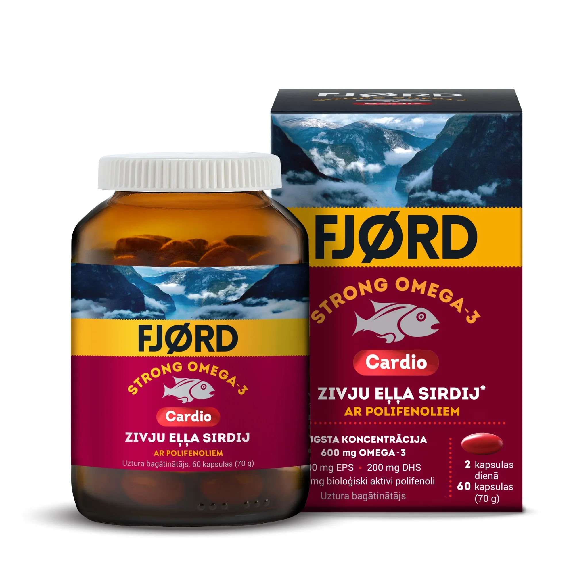 FJORD Strong Omega-3 Cardio kapsulas, 60 gab. - Produkta attēls 