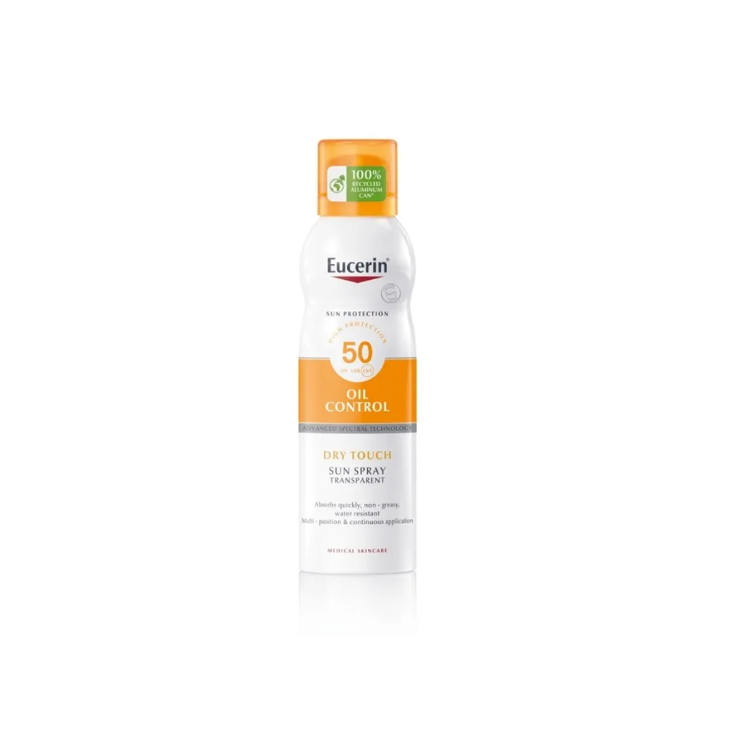EUCERIN Sun Oil Control Dry Touch SPF50 caurspīdīgs sauļošanās aerosol - Produkta attēls 