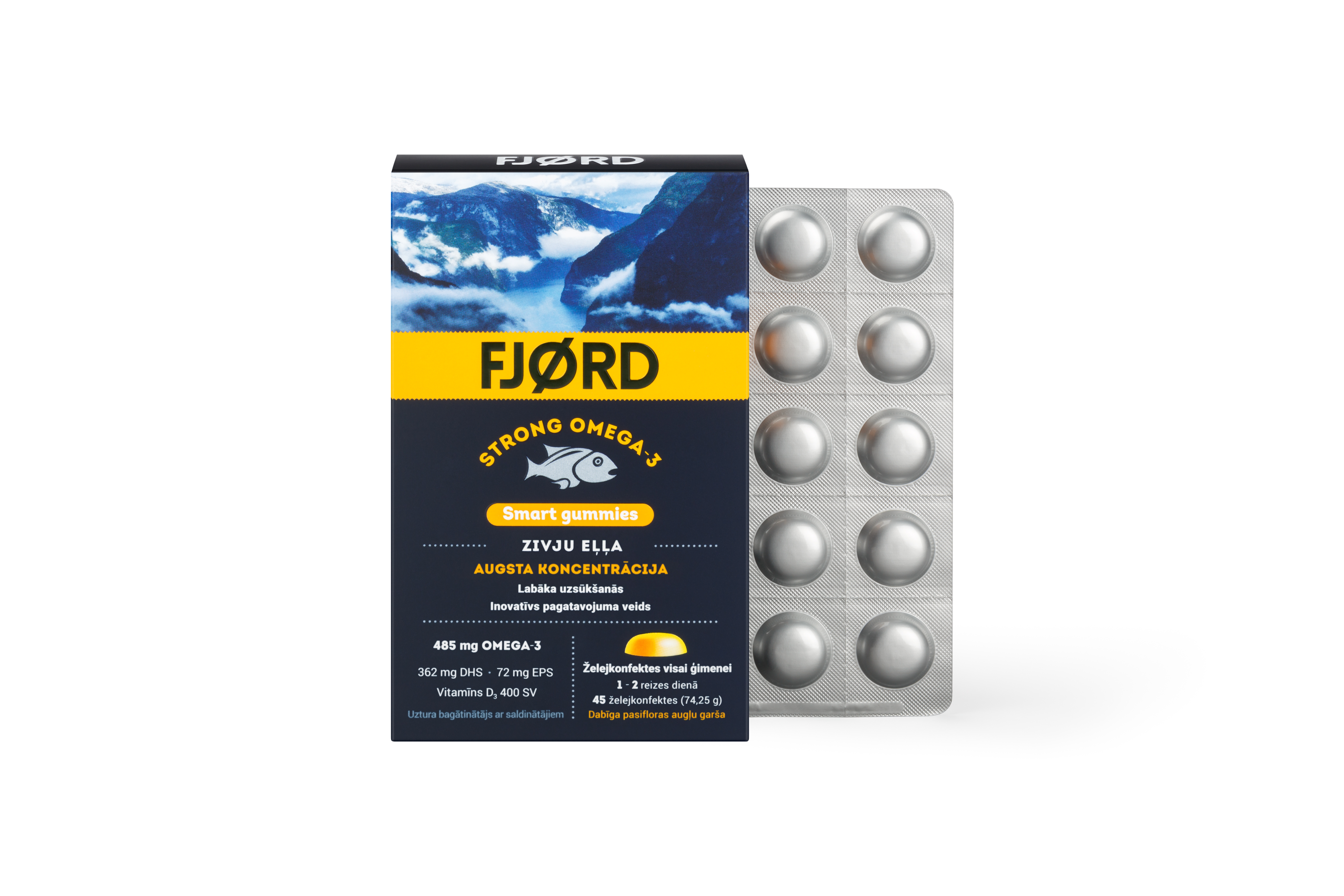 FJORD STRONG Omega-3 Smart košļājamās pastilas, 45 gab. - Produkta attēls 