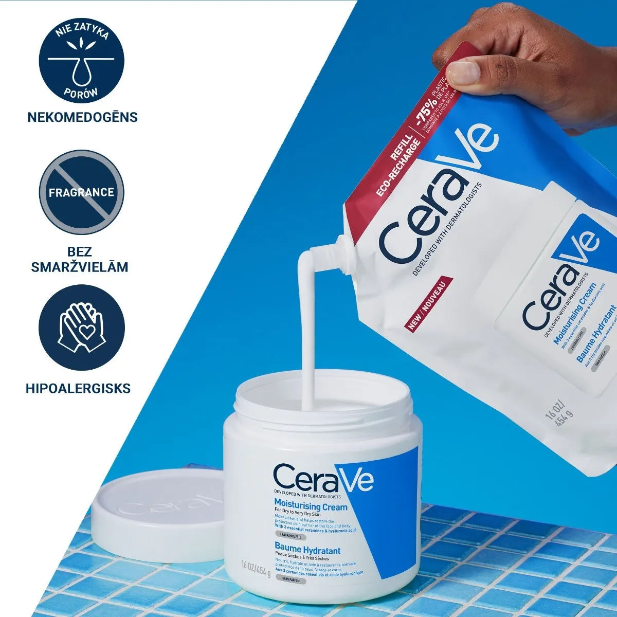 CERAVE mitrinošs krēms sausai un ļoti sausai ādai (uzp.iep), 454 g - Produkta attēls 3
