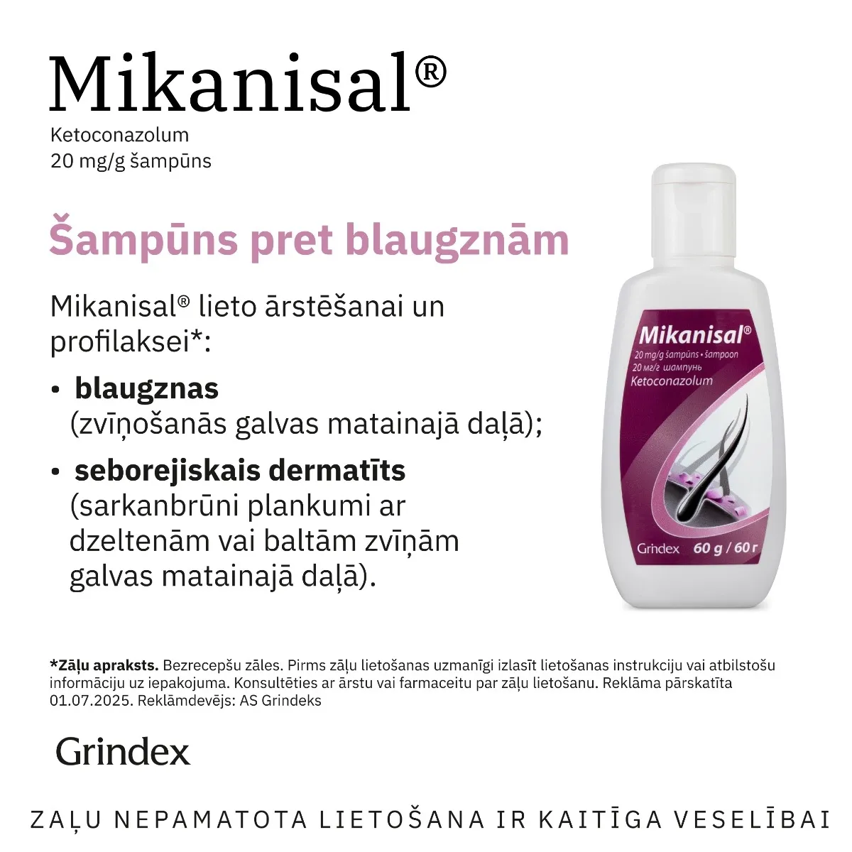 MIKANISAL 20 mg/g šampūns, 60 g. - Produkta attēls 3