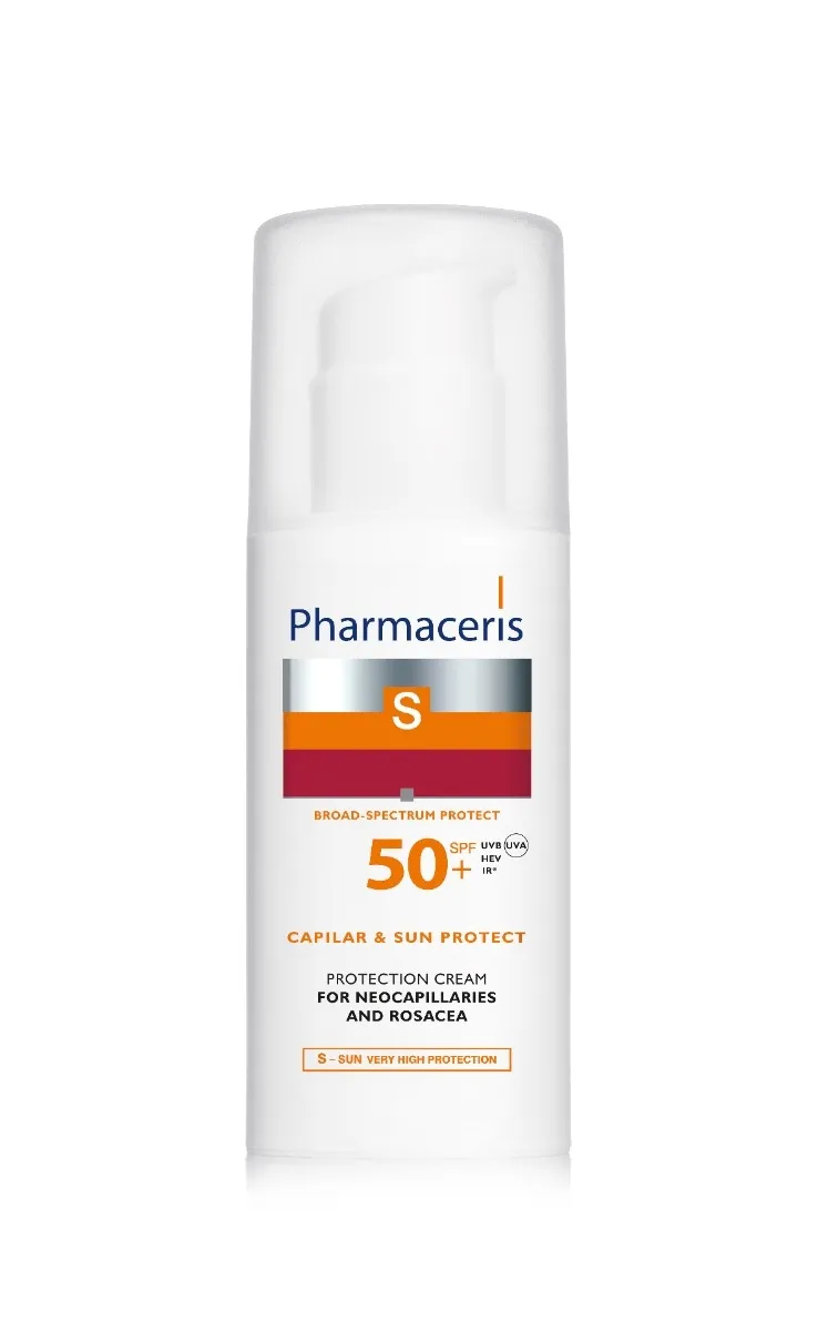 PHARMACERIS S. Sun Capilar Protect aizsargājošs sejas krēms ādai ar paplašinātiem kapilāriem un rozāciju SPF50+, 50 ml - Produkta attēls 2