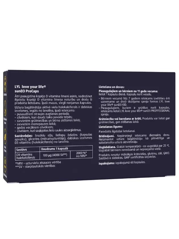 LYL sunD3 ProCaps 4000 SV, 60 kapsulas - Produkta attēls 2