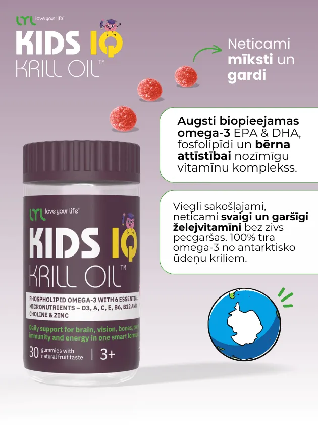 LYL KIDS IQ Krill Oil, košļājamas pastilas ar augļu garšu, 30 gab - Produkta attēls 3
