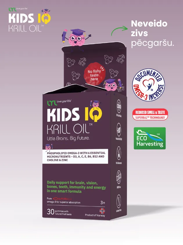 LYL KIDS IQ Krill Oil, košļājamas pastilas ar augļu garšu, 30 gab - Produkta attēls 2